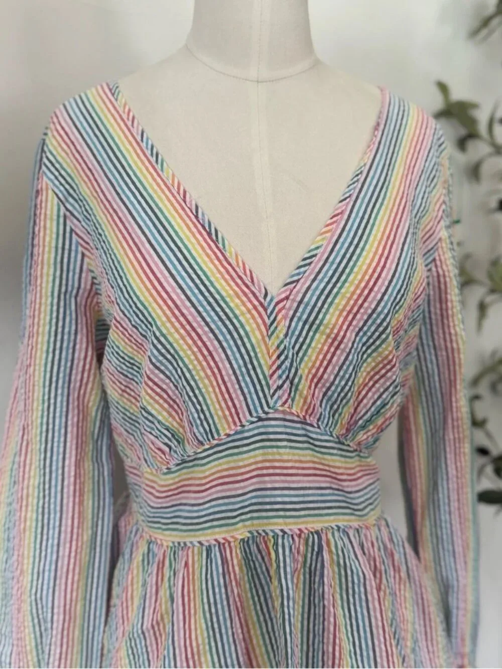 J. crew. V-neck peplum top in rainbow seersucker